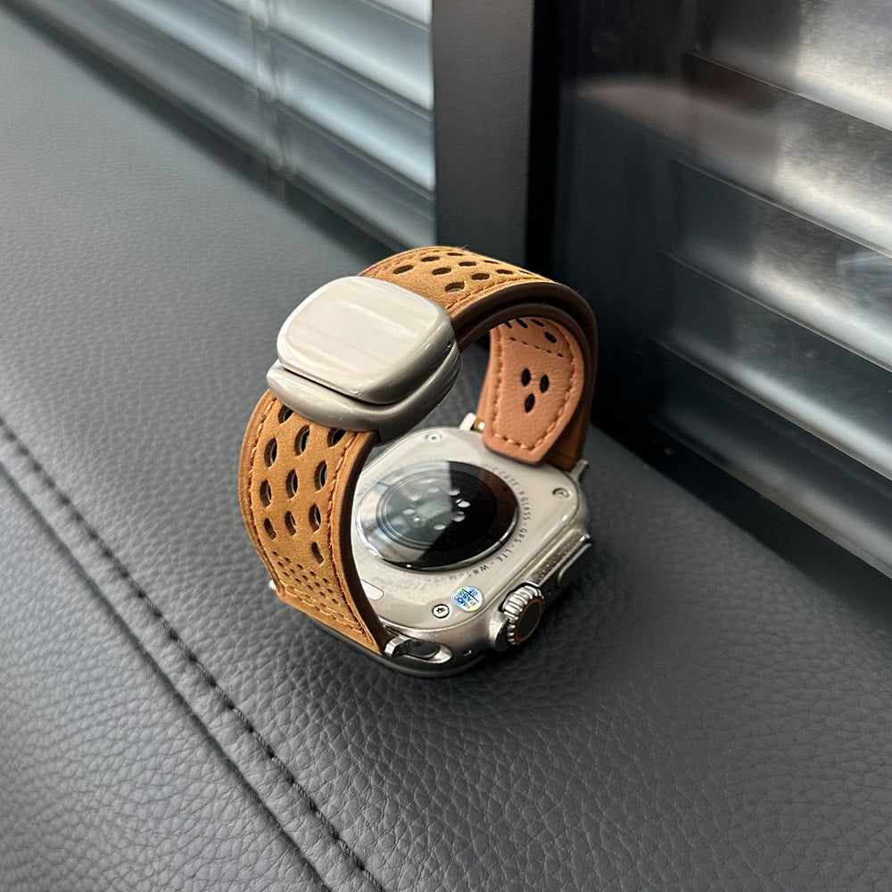 Suitable For Apple IWatch Strap, Huawei Gt5, S11 Crazy Horse Pattern Genuine Leather Ultra Magnetic Buckle Breathable