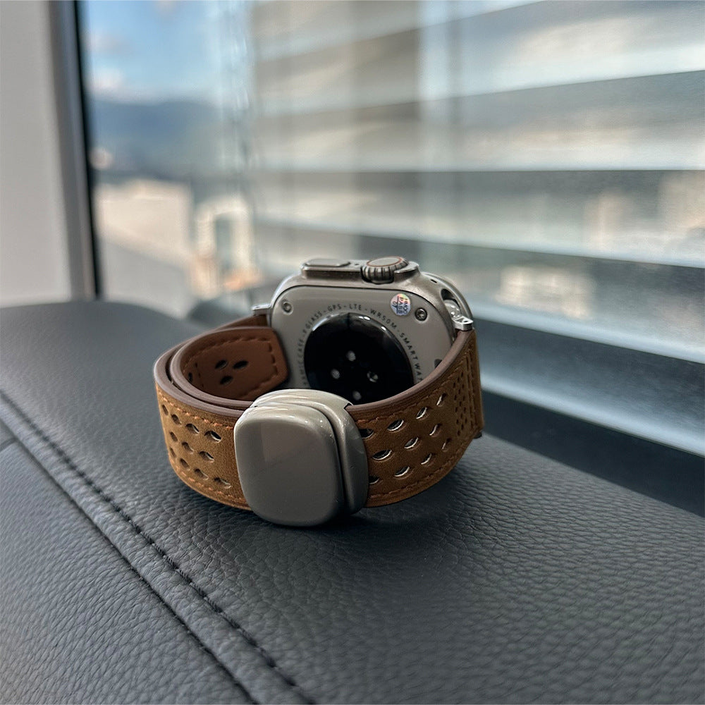 Suitable For Apple IWatch Strap, Huawei Gt5, S11 Crazy Horse Pattern Genuine Leather Ultra Magnetic Buckle Breathable